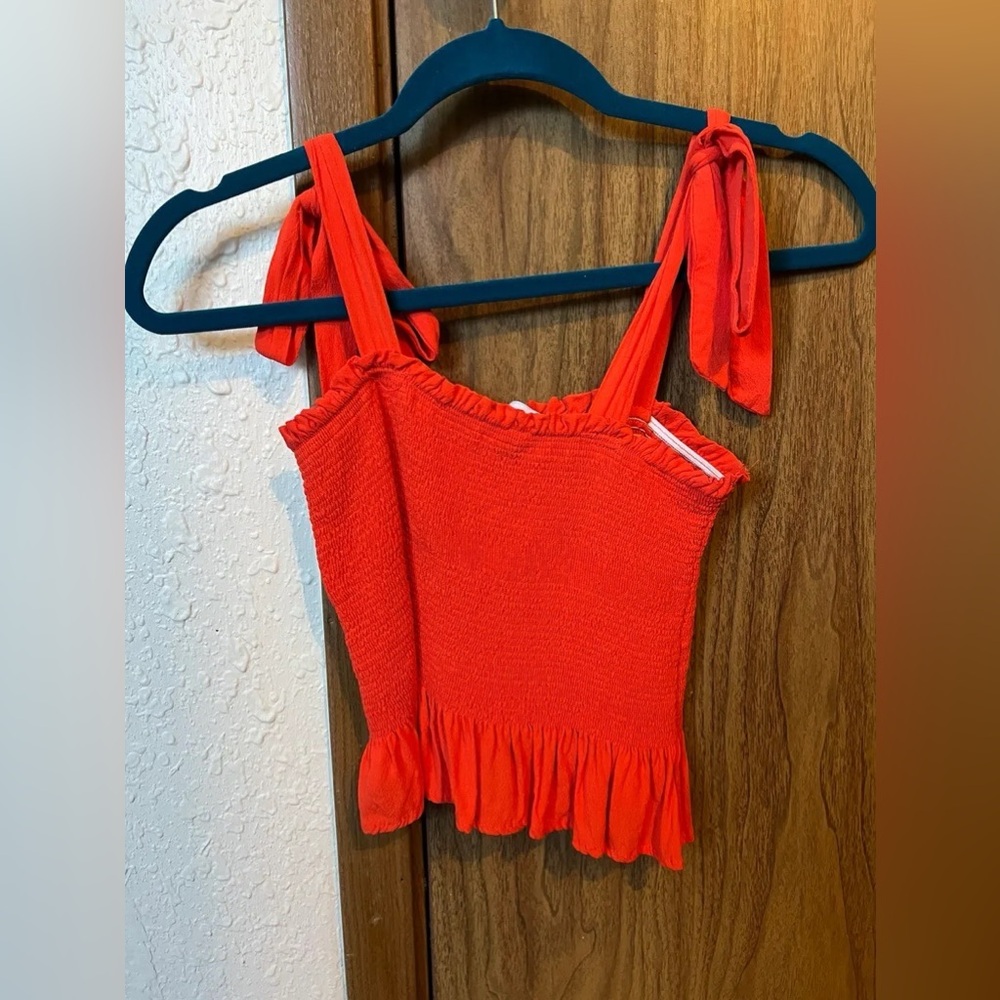 bright coral smocked boutique top